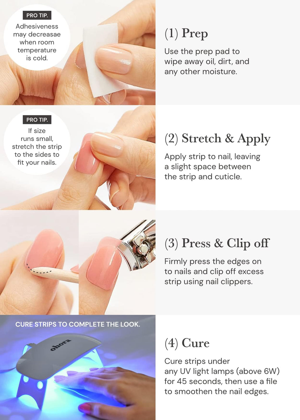 ohora Semi Cured Gel Nail Strips (N Bare Peach) – Salon-Quality, Long-Lasting, Easy Application