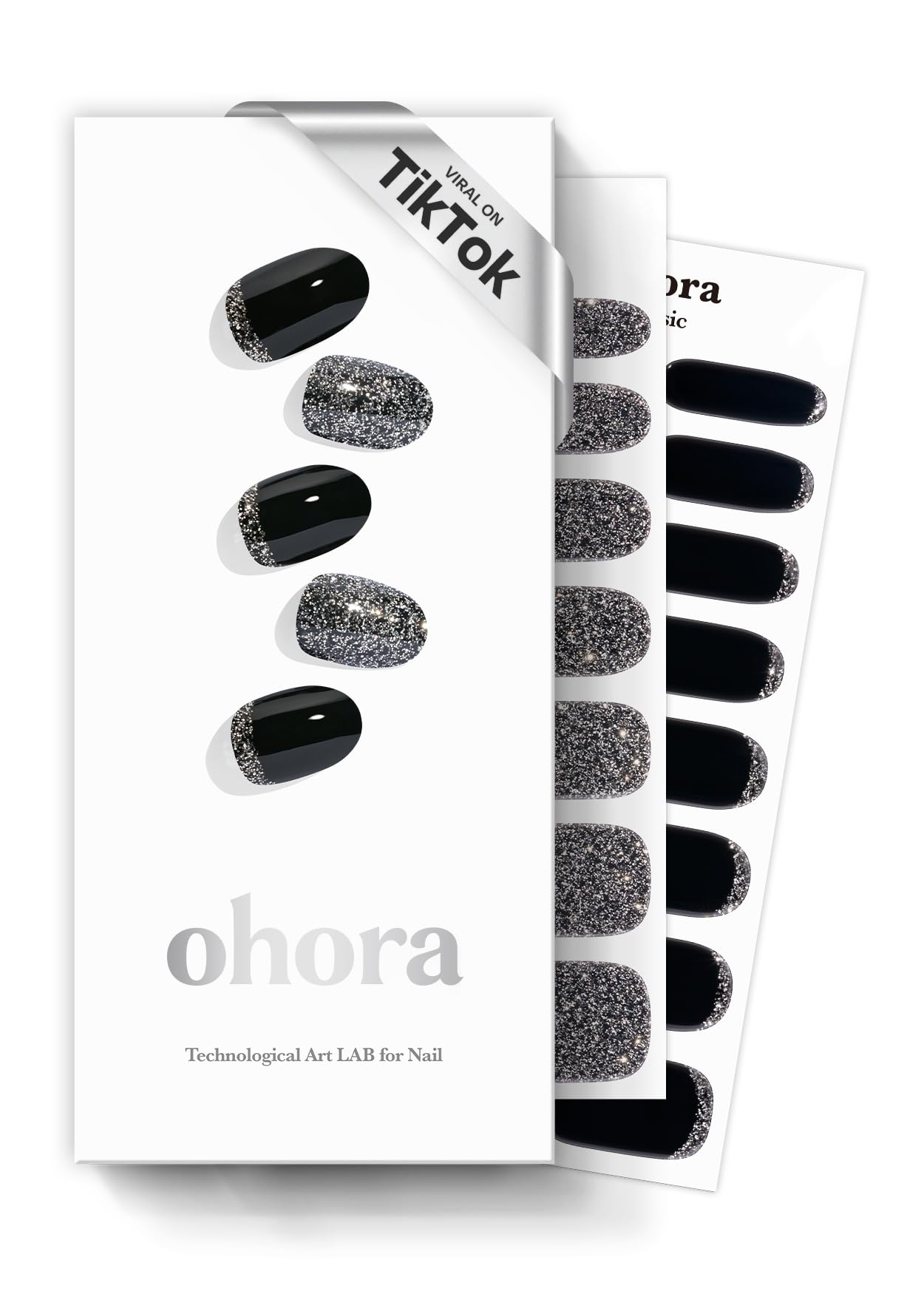 ohora Semi Cured Gel Nail Strips (N Party Night) – Dark Glitter, Easy At-Home Salon Nails