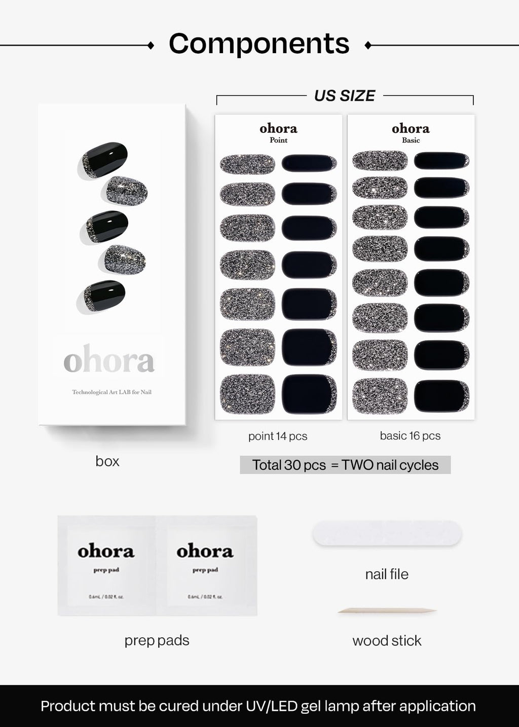 ohora Semi Cured Gel Nail Strips (N Party Night) – Dark Glitter, Easy At-Home Salon Nails