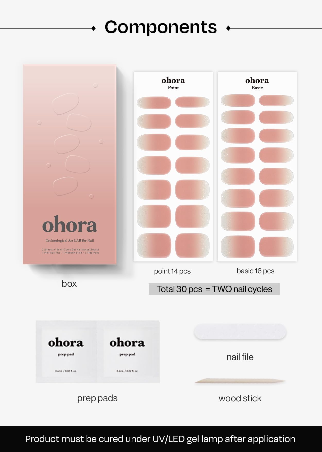 ohora Semi Cured Nail Strips (N Rose Serenade) – Salon-Quality Gel Nails, Easy at Home