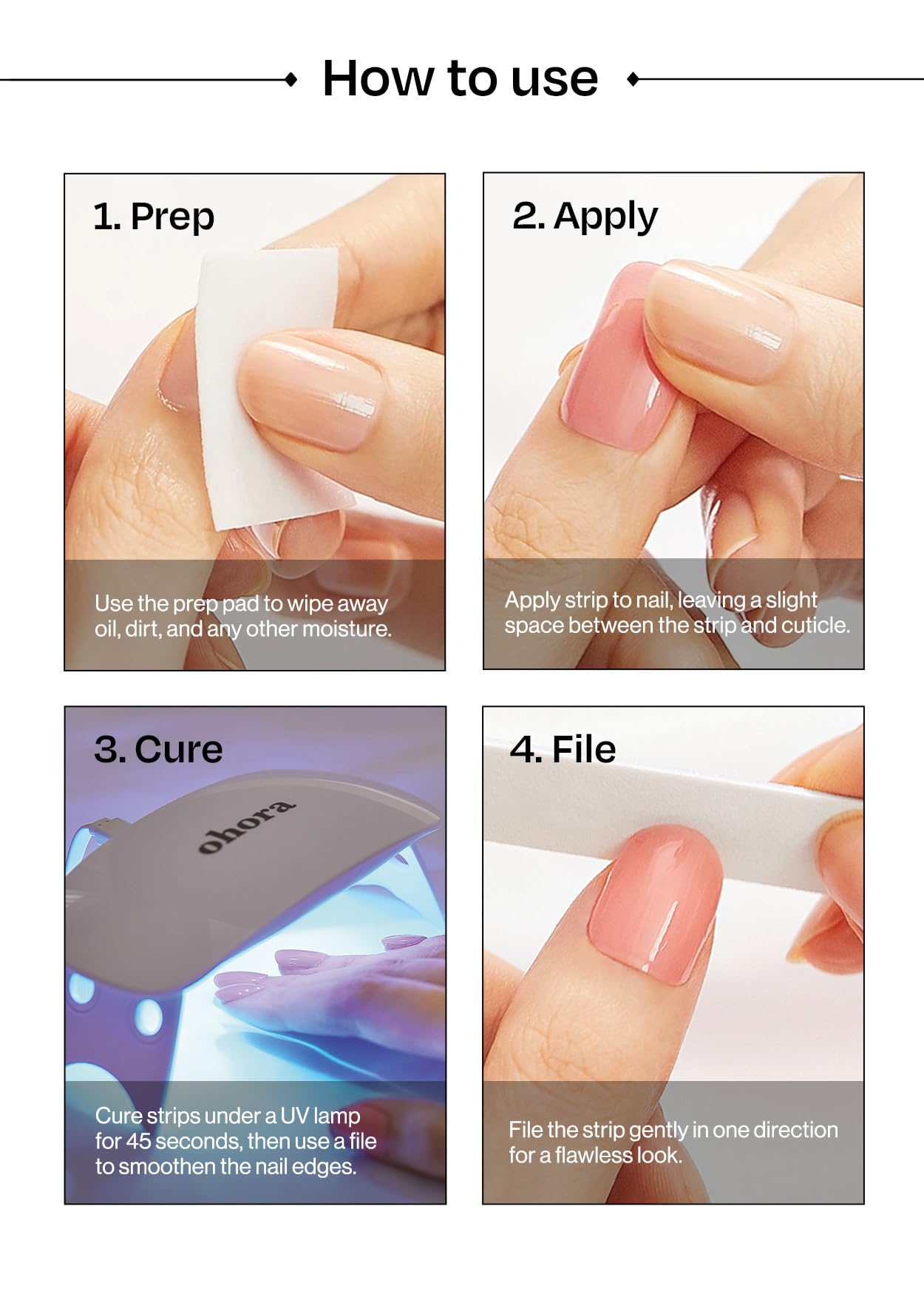 ohora Semi Cured Nail Strips (N Rose Serenade) – Salon-Quality Gel Nails, Easy at Home