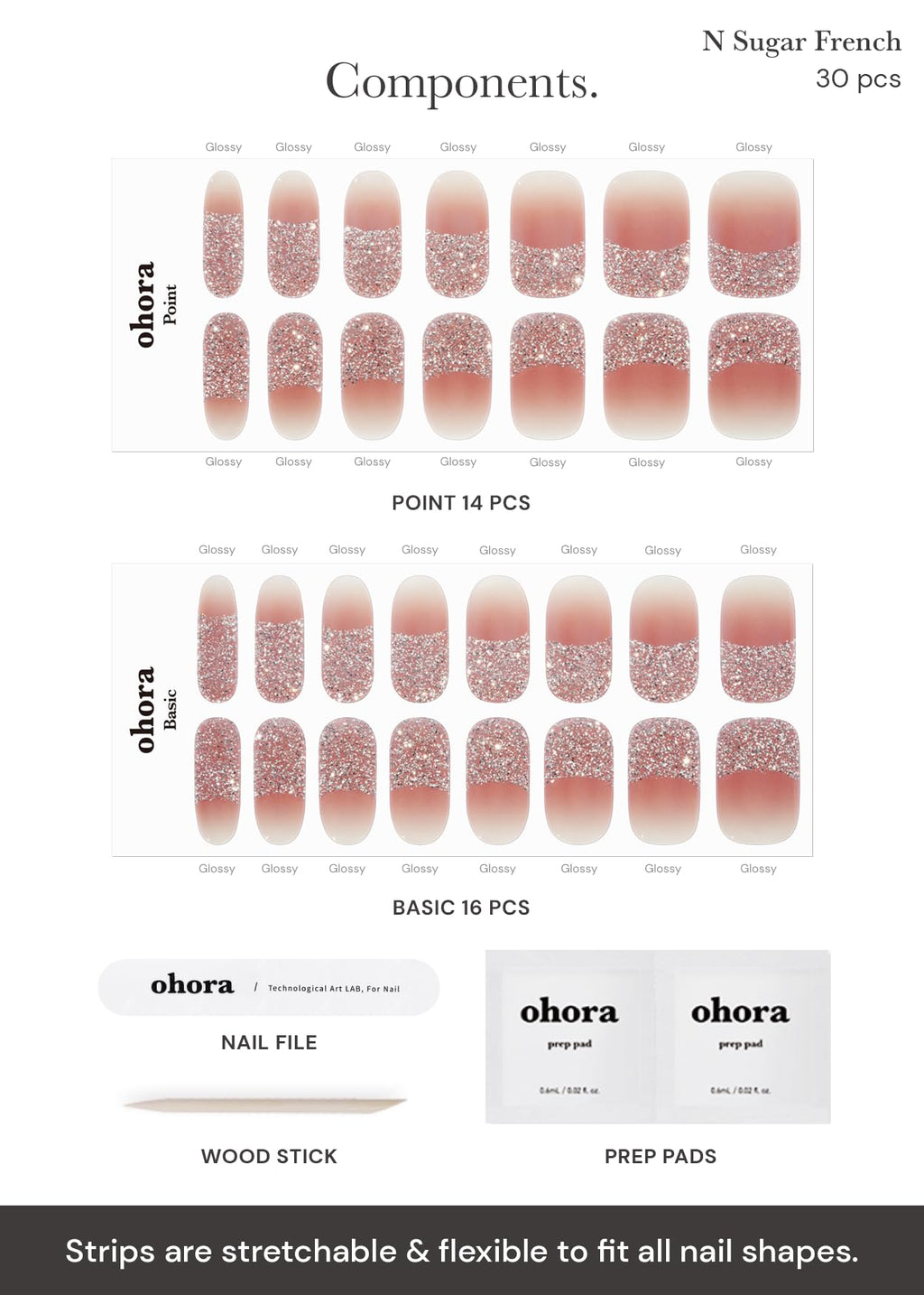 ohora Semi Cured Gel Nail Strips – N Sugar French Nude, Easy at-Home Manicure