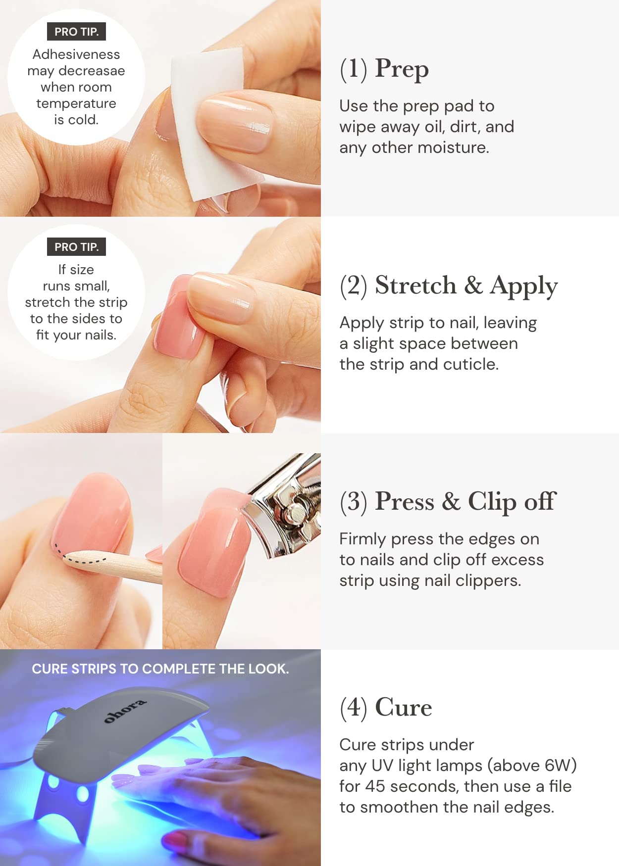 ohora Semi Cured Gel Nail Strips – N Sugar French Nude, Easy at-Home Manicure