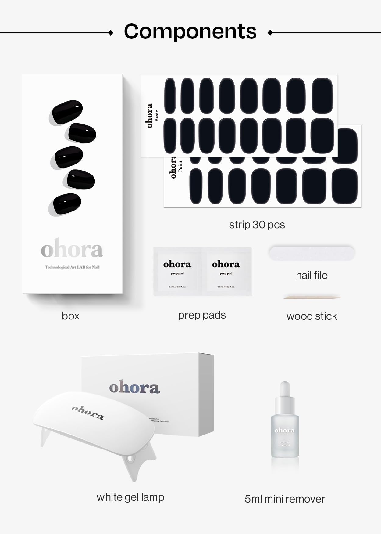Ohora Onyx Starter Kit – Semi-Cured Gel Nail Strips with Lamp & Mini Remover