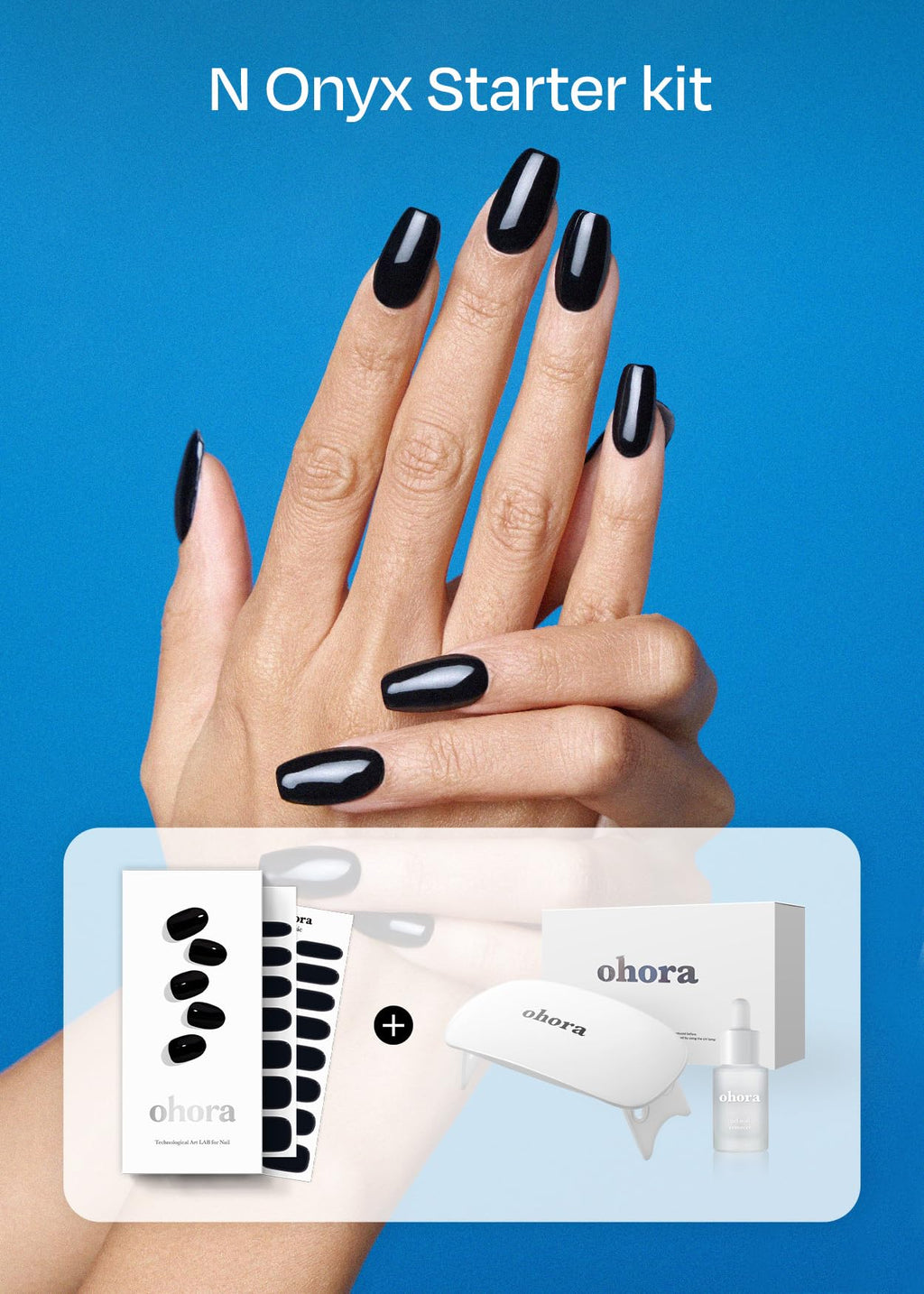 Ohora Onyx Starter Kit – Semi-Cured Gel Nail Strips with Lamp & Mini Remover