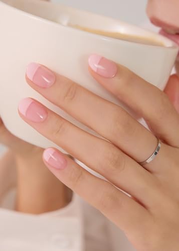 ohora Semi Cured Gel Nail Strips (N Romantic French) – Pink, Easy to Apply, Works with UV/LED Lamps, Salon-Quality