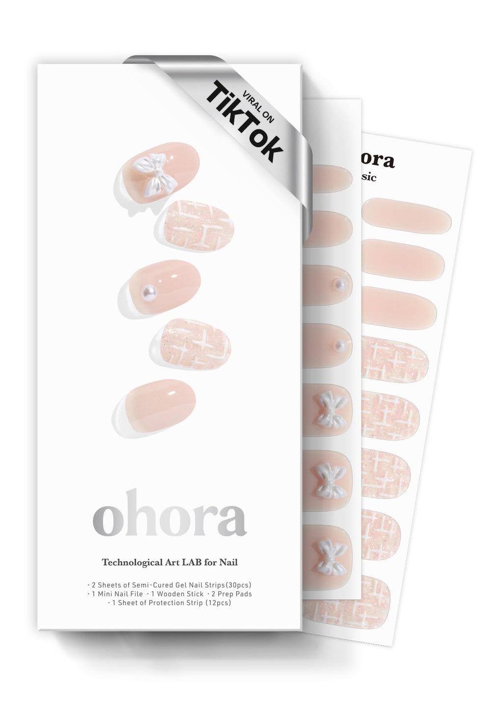 ohora Semi Cured Gel Nail Strips N Cherie Tweed – Salon-Quality Pedi, Any Lamp