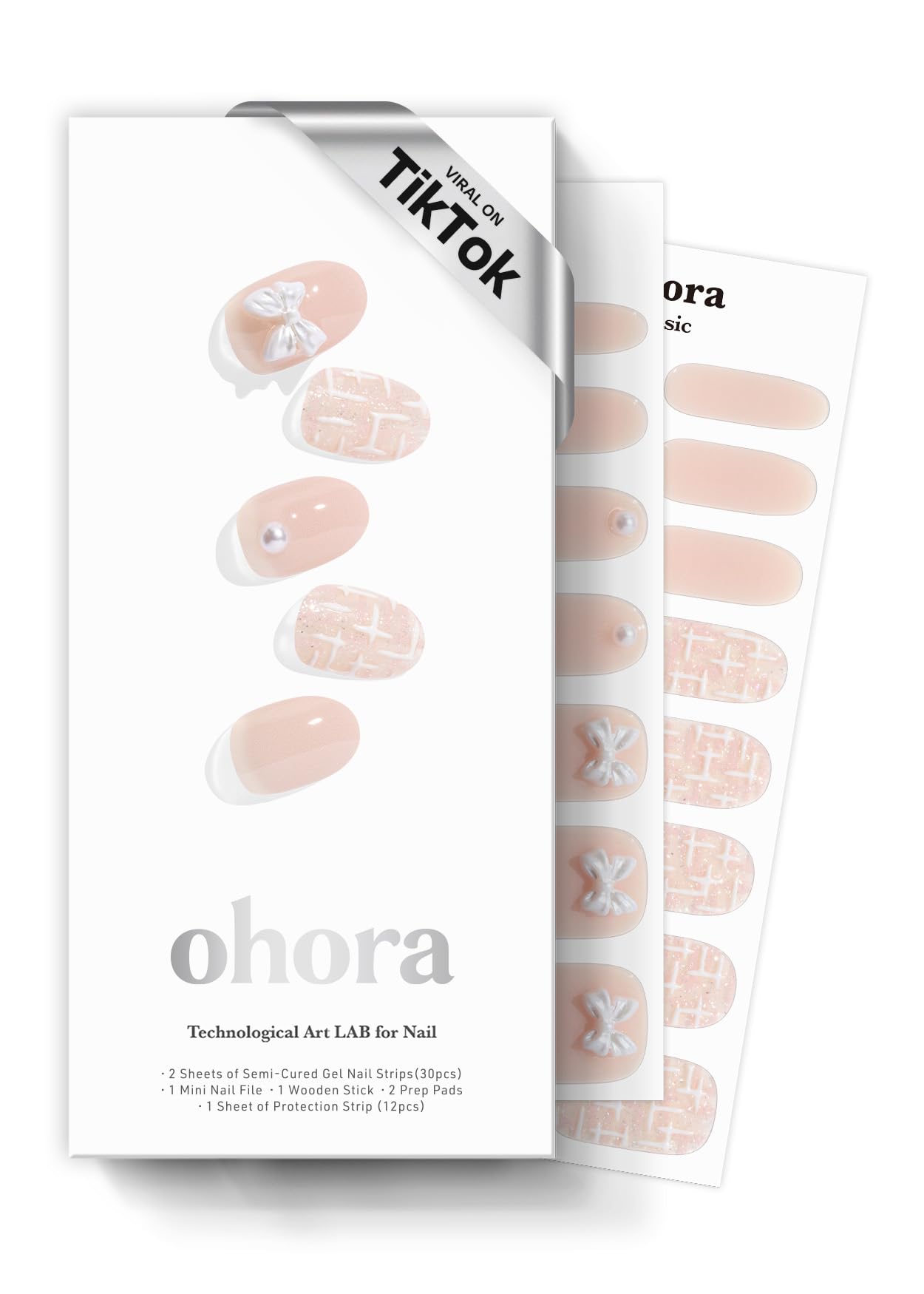 ohora Semi Cured Gel Nail Strips N Cherie Tweed – Salon-Quality Pedi, Any Lamp