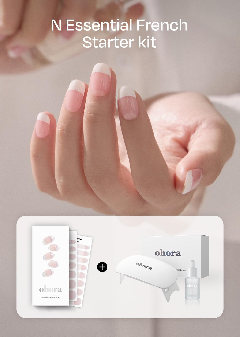 ohora Semi-Cured Gel Nail Strips Value Set – N Essential French Starter Kit with Lamp & Remover