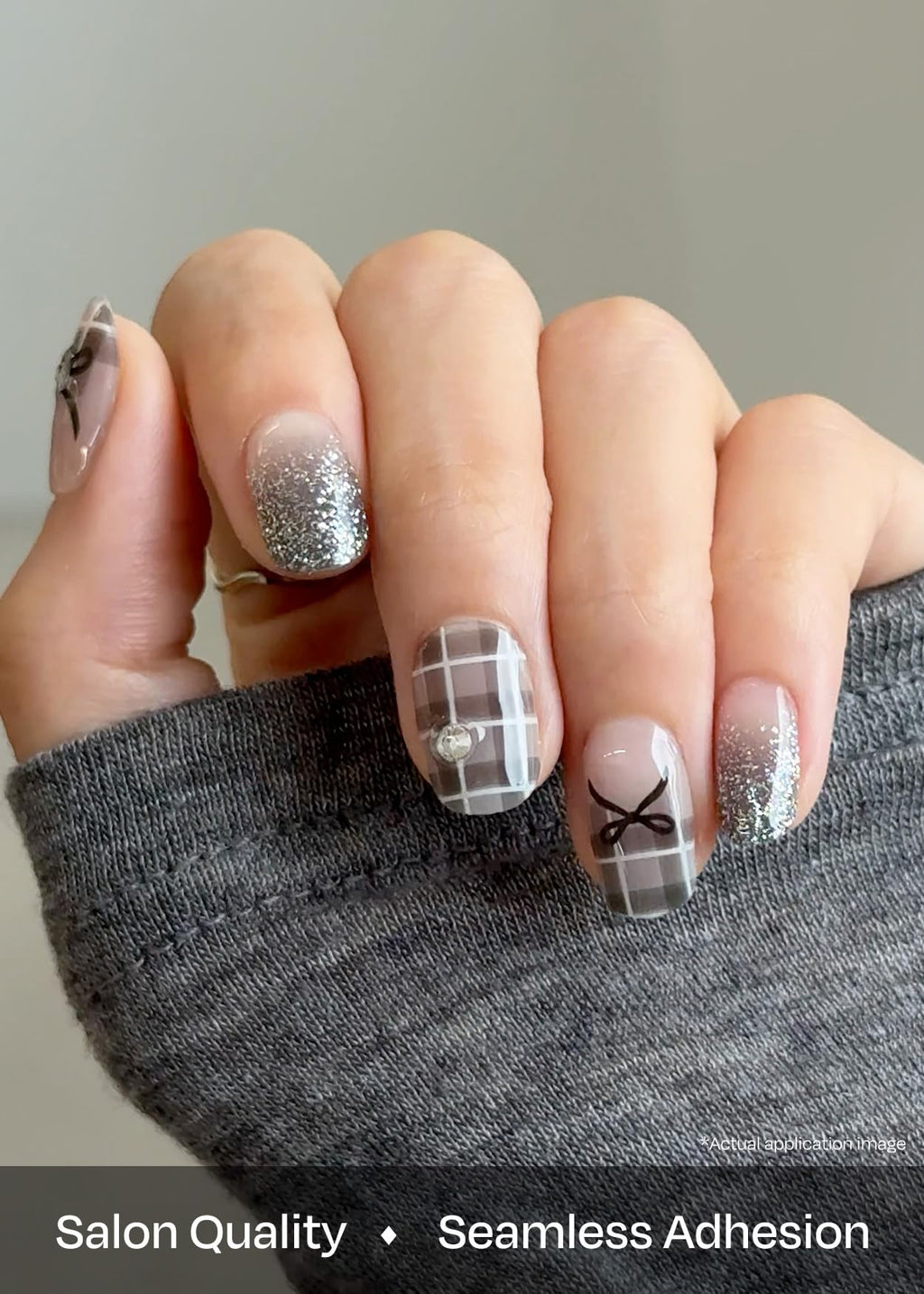 ohora Semi Cured Gel Nail Strips (N Check Noir) – Salon-Quality Nails at Home | Works with Any Lamp
