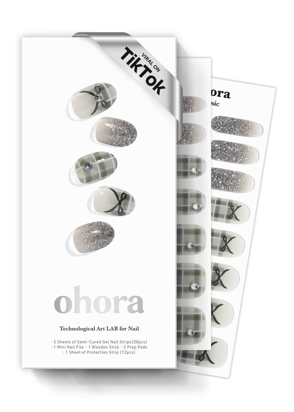ohora Semi Cured Gel Nail Strips (N Check Noir) – Salon-Quality Nails at Home | Works with Any Lamp