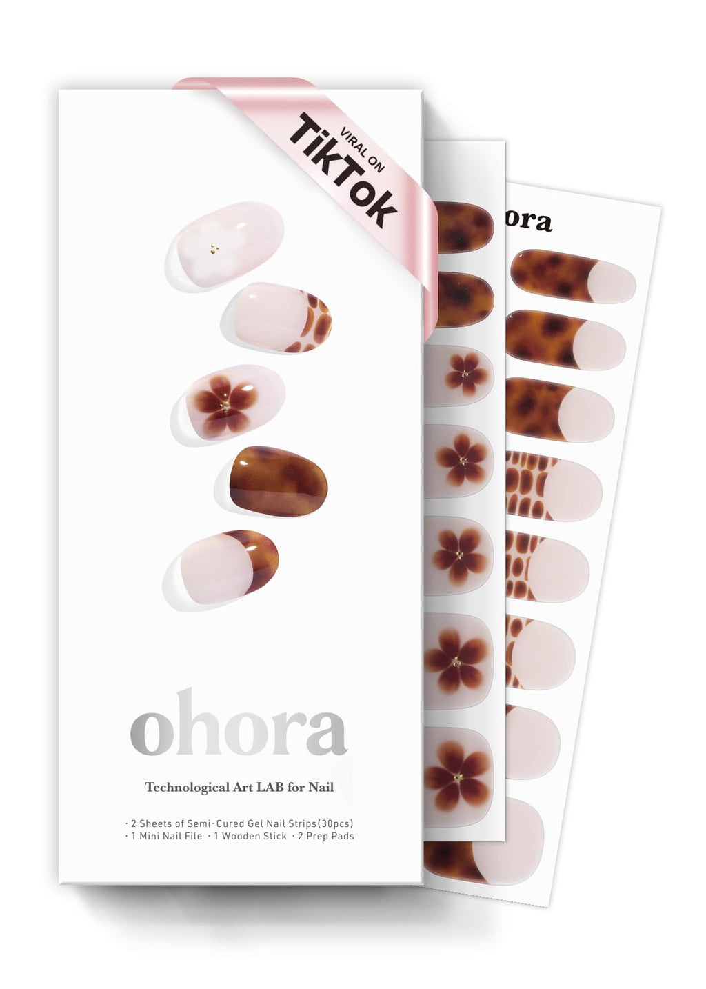 ohora Semi Cured Gel Nail Strips N Tiki Tortoise – Works With Any Lamps, Salon-Quality