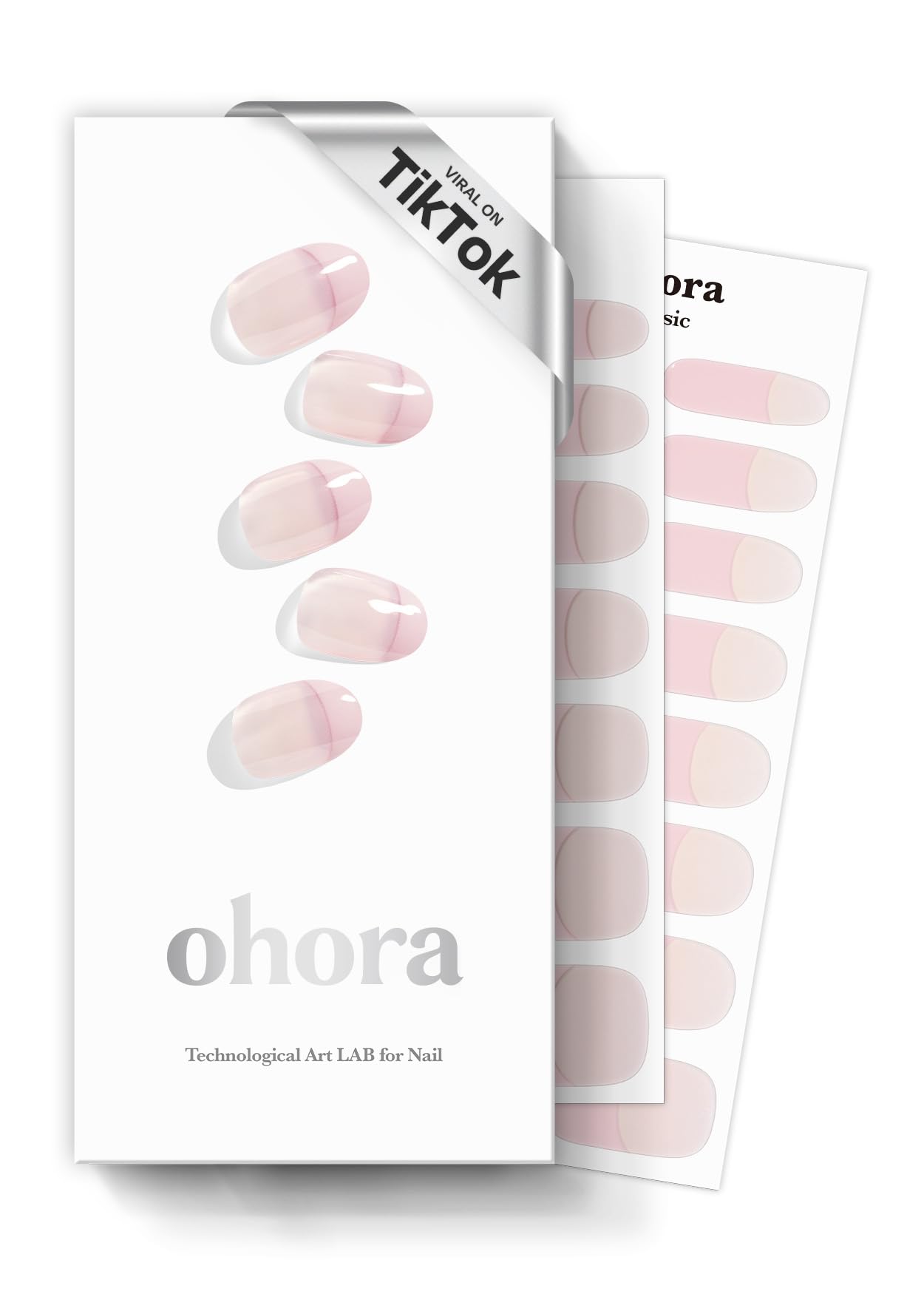 ohora Semi Cured Gel Nail Strips (N Romantic French) – Pink, Easy to Apply, Works with UV/LED Lamps, Salon-Quality