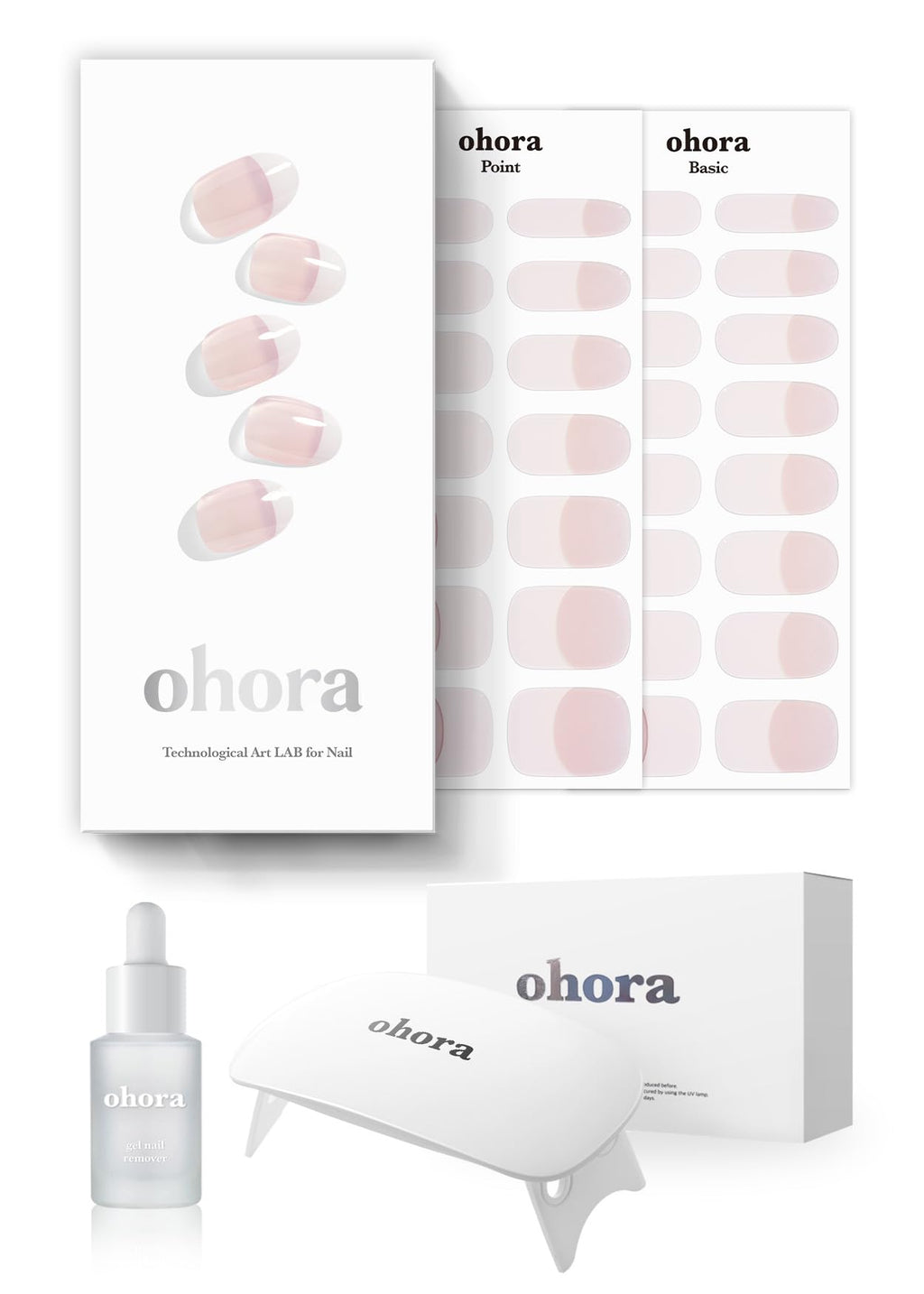 ohora Semi-Cured Gel Nail Strips Value Set – N Essential French Starter Kit with Lamp & Remover