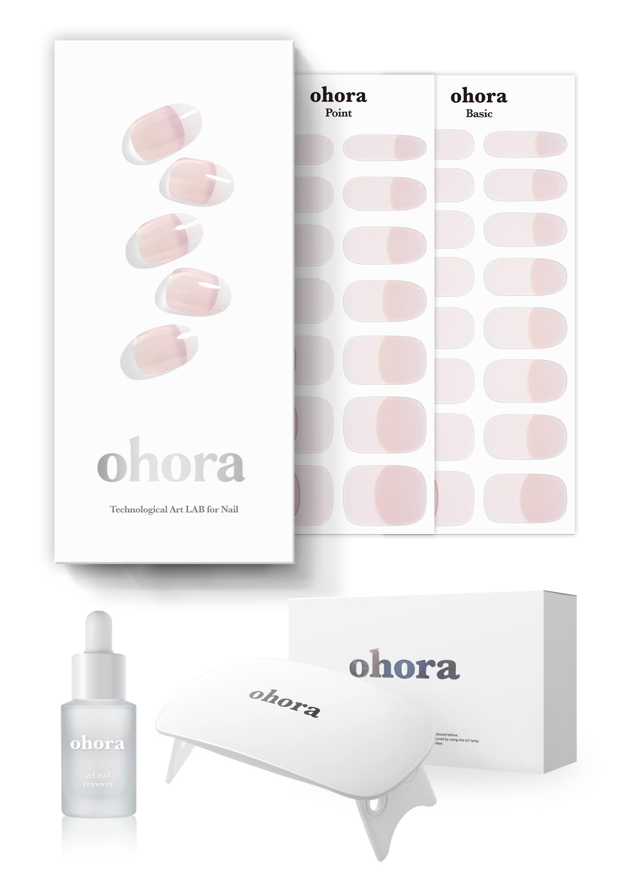 ohora Semi-Cured Gel Nail Strips Value Set – N Essential French Starter Kit with Lamp & Remover