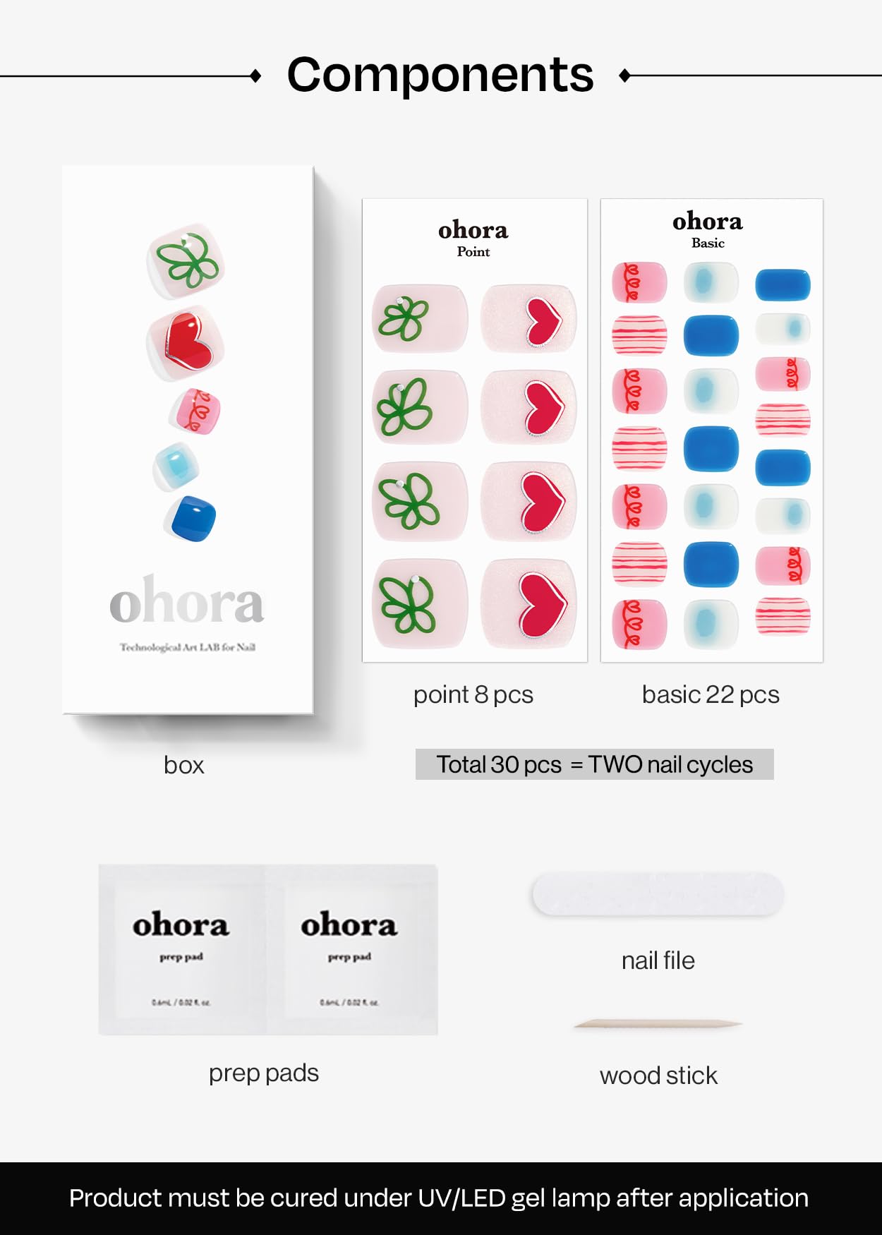 ohora Semi Cured Gel Pedi Strips (P Happy Go Lucky) – Mixed Colors, Works with UV/LED Lamps, Salon-Quality, Easy to Apply & Remove, Includes Prep Pads, Nail File & Wooden Stick