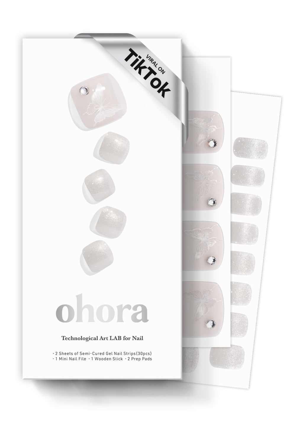 ohora Semi Cured Gel Pedi Strips P Whisperfly – Salon-Quality, Easy to Apply & Works with Any Lamp