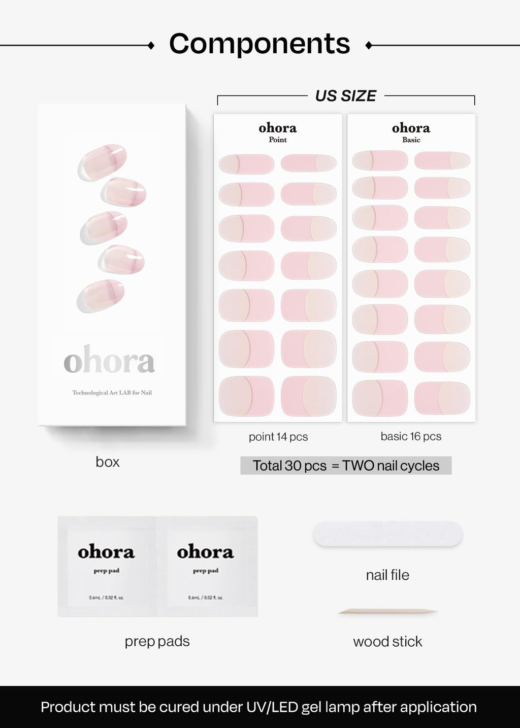 ohora Semi Cured Gel Nail Strips (N Romantic French) – Pink, Easy to Apply, Works with UV/LED Lamps, Salon-Quality