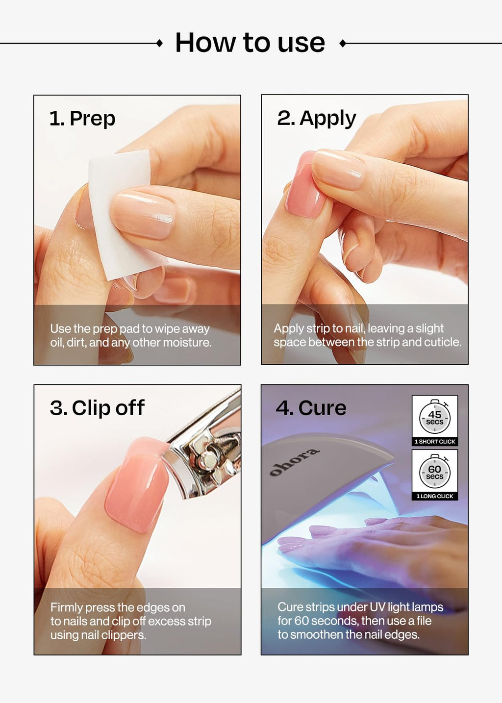 ohora Semi-Cured Gel Nail Strips Value Set – N Essential French Starter Kit with Lamp & Remover