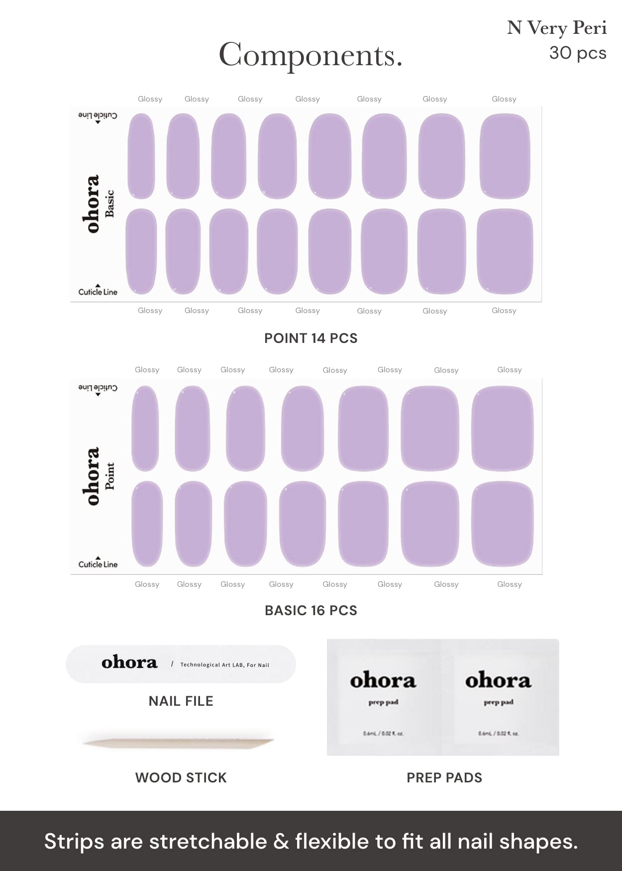 ohora Semi Cured Gel Nail Strips N Cream Very Peri – Purple, UV/LED Compatible, Salon-Quality at Home