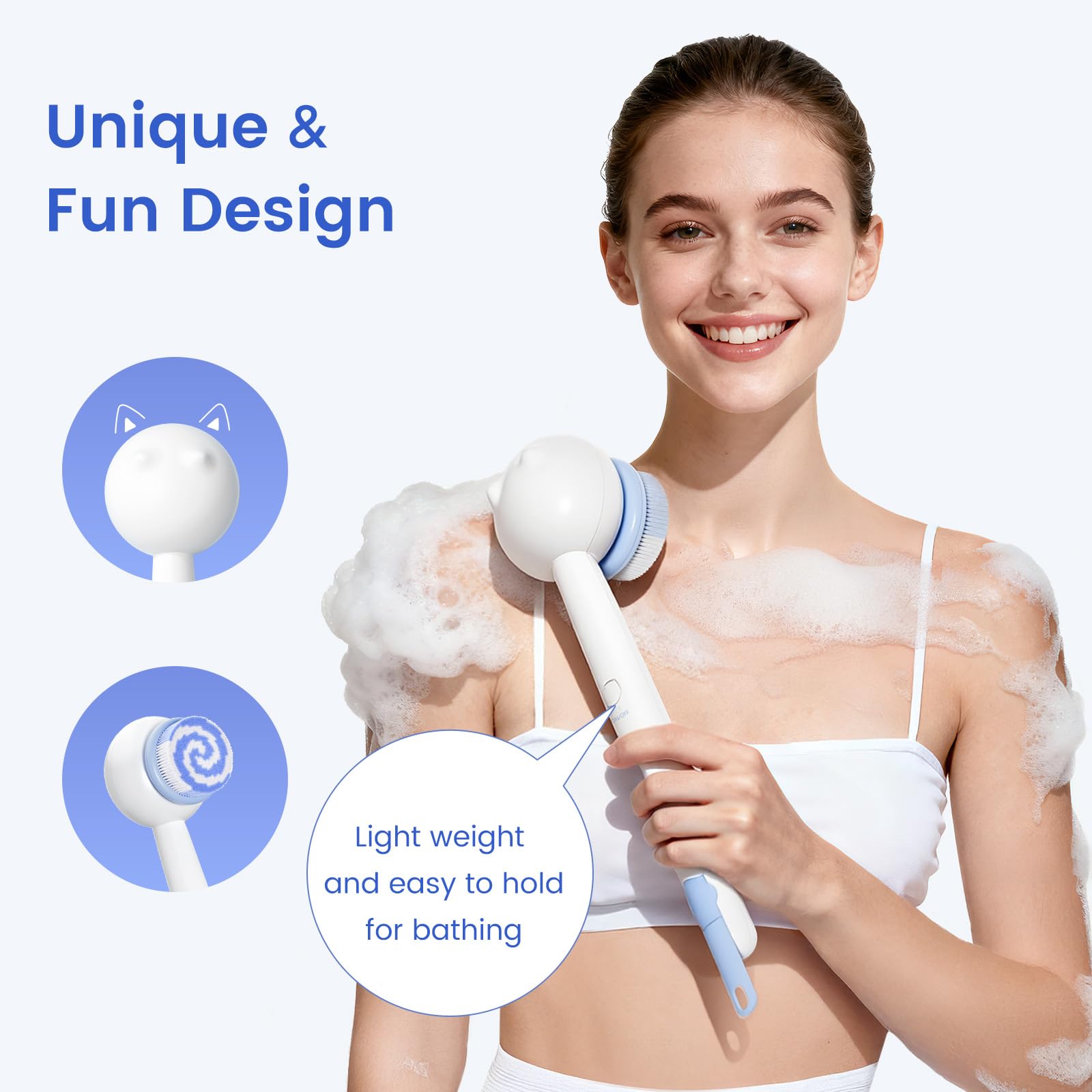 Oh,XIYU Electric Back Scrubber – 2 Heads, 3 Speeds, IPX7 Waterproof, 2200mAh Battery