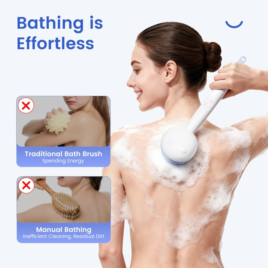 Oh,XIYU Electric Back Scrubber – 2 Heads, 3 Speeds, IPX7 Waterproof, 2200mAh Battery