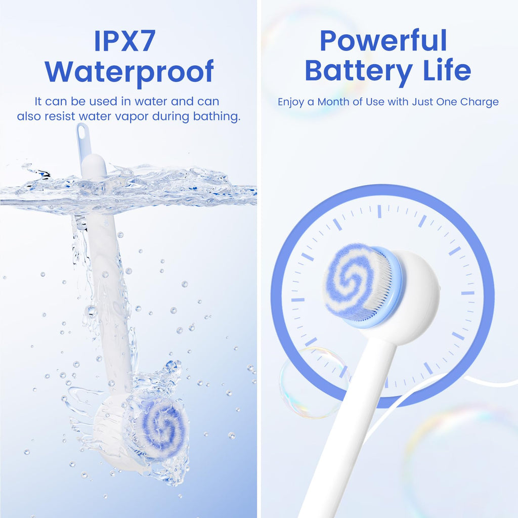Oh,XIYU Electric Back Scrubber – 2 Heads, 3 Speeds, IPX7 Waterproof, 2200mAh Battery