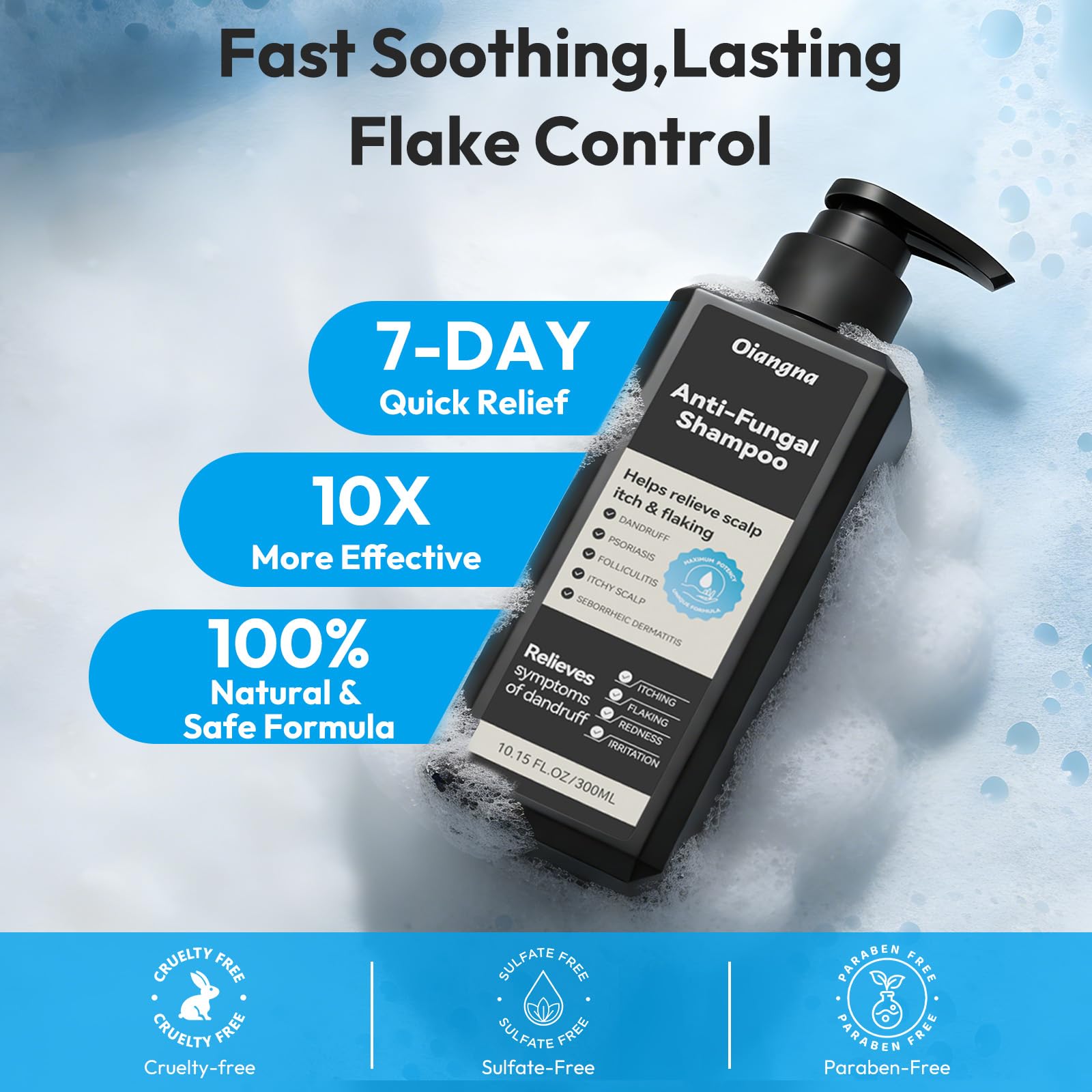 Oiangna Anti-Fungal Shampoo — Plant-Based Dandruff Treatment for Folliculitis, Seborrheic Dermatitis & Scalp Psoriasis | 10.15 fl oz