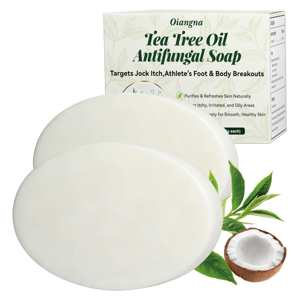 Oiangna Tea Tree Antifungal Soap Bar – 2-Bar Pack for Face & Body Cleanse