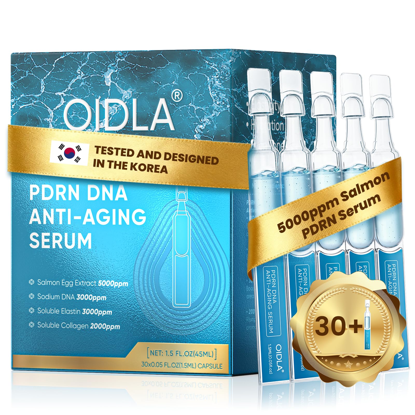OIDLA Salmon DNA Serum – 5000ppm PDRN, 6 Hyaluronic Acids, 72-Hour Hydration