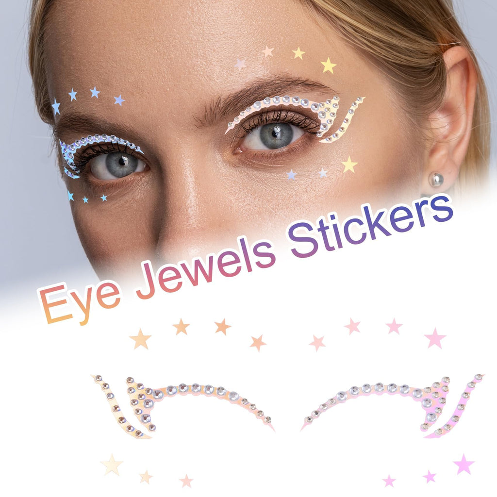 OIIKI 3 Sheets Eye Gems Stickers – Acrylic Face Rhinestones for Eye Makeup, Festivals & Parties