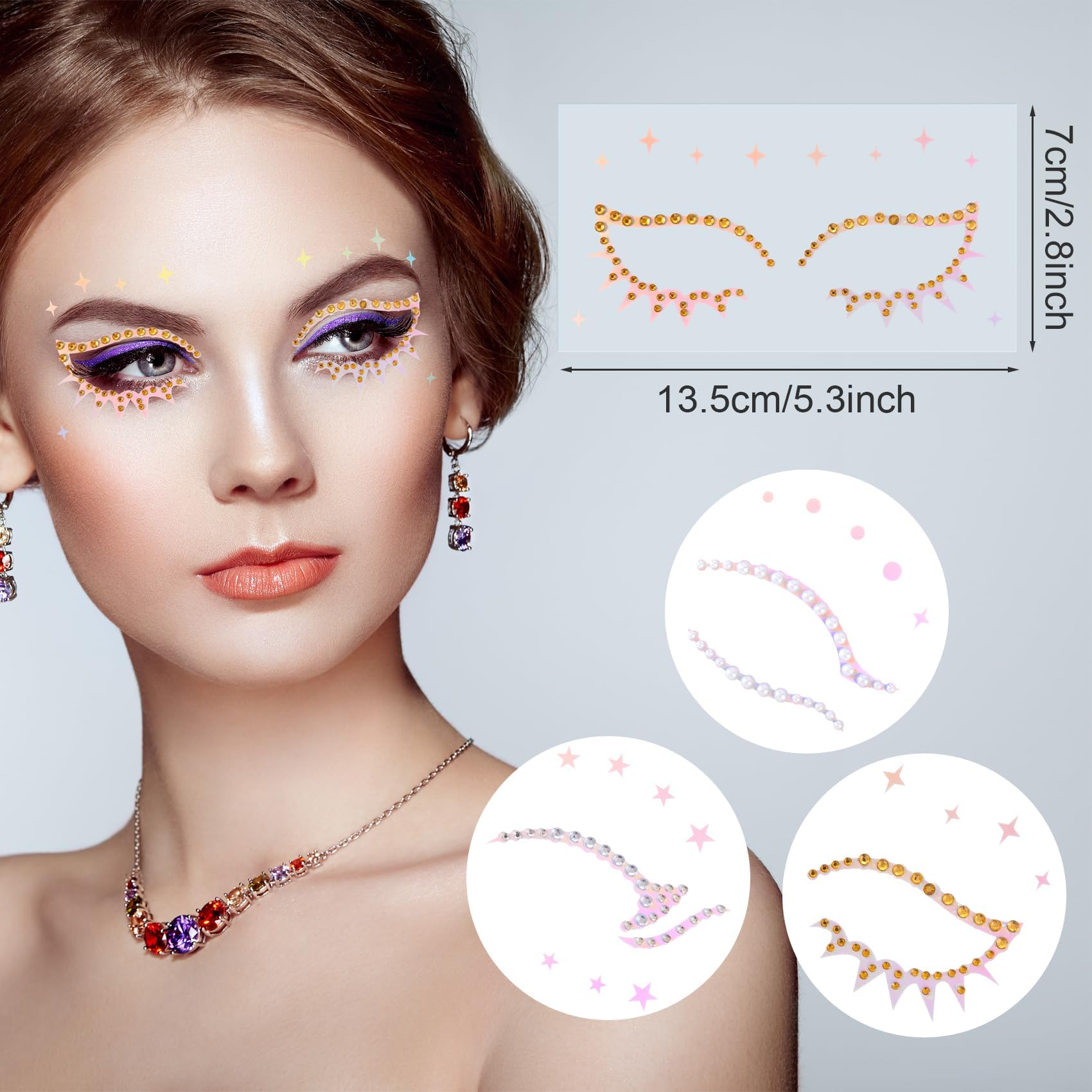 OIIKI 3 Sheets Eye Gems Stickers – Acrylic Face Rhinestones for Eye Makeup, Festivals & Parties