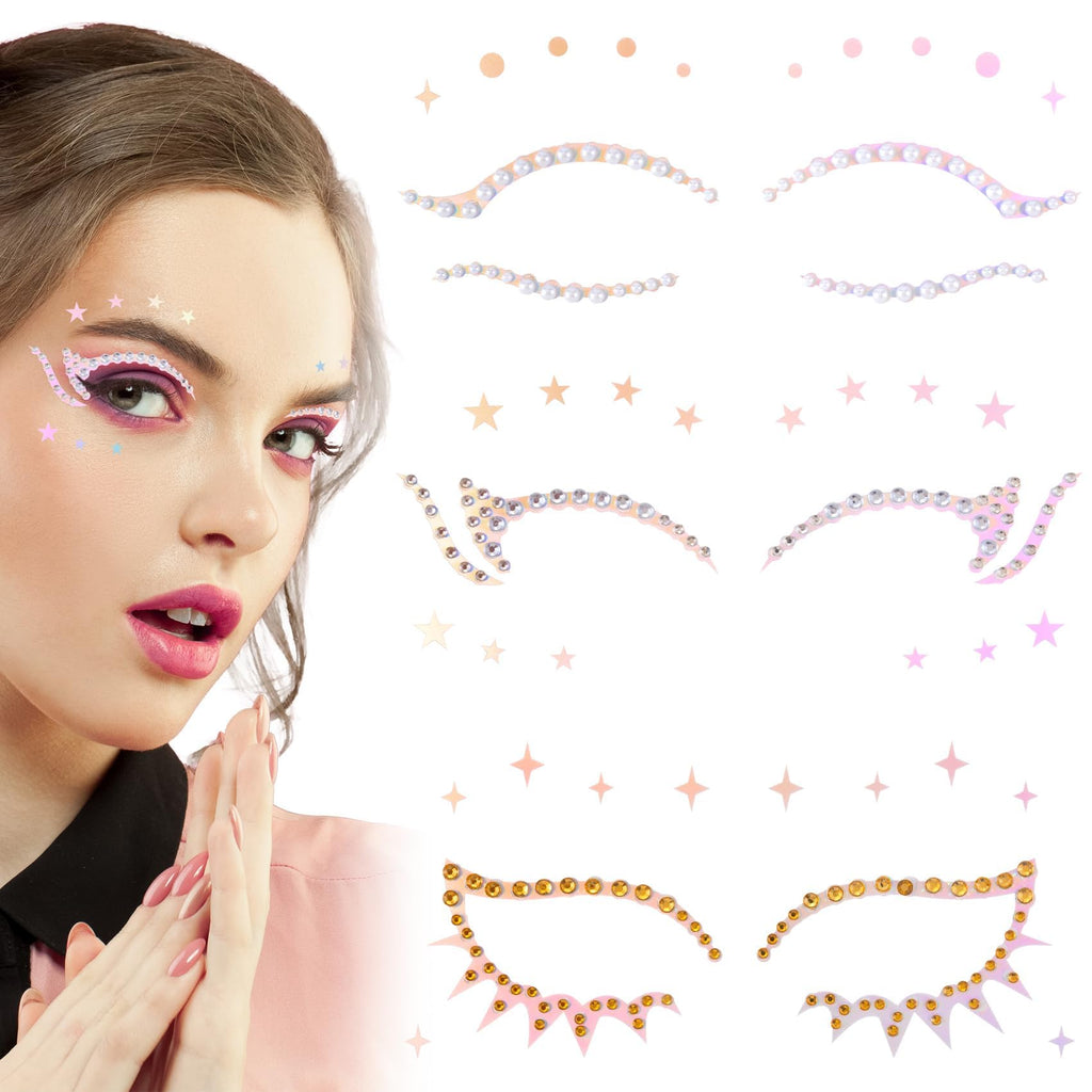 OIIKI 3 Sheets Eye Gems Stickers – Acrylic Face Rhinestones for Eye Makeup, Festivals & Parties