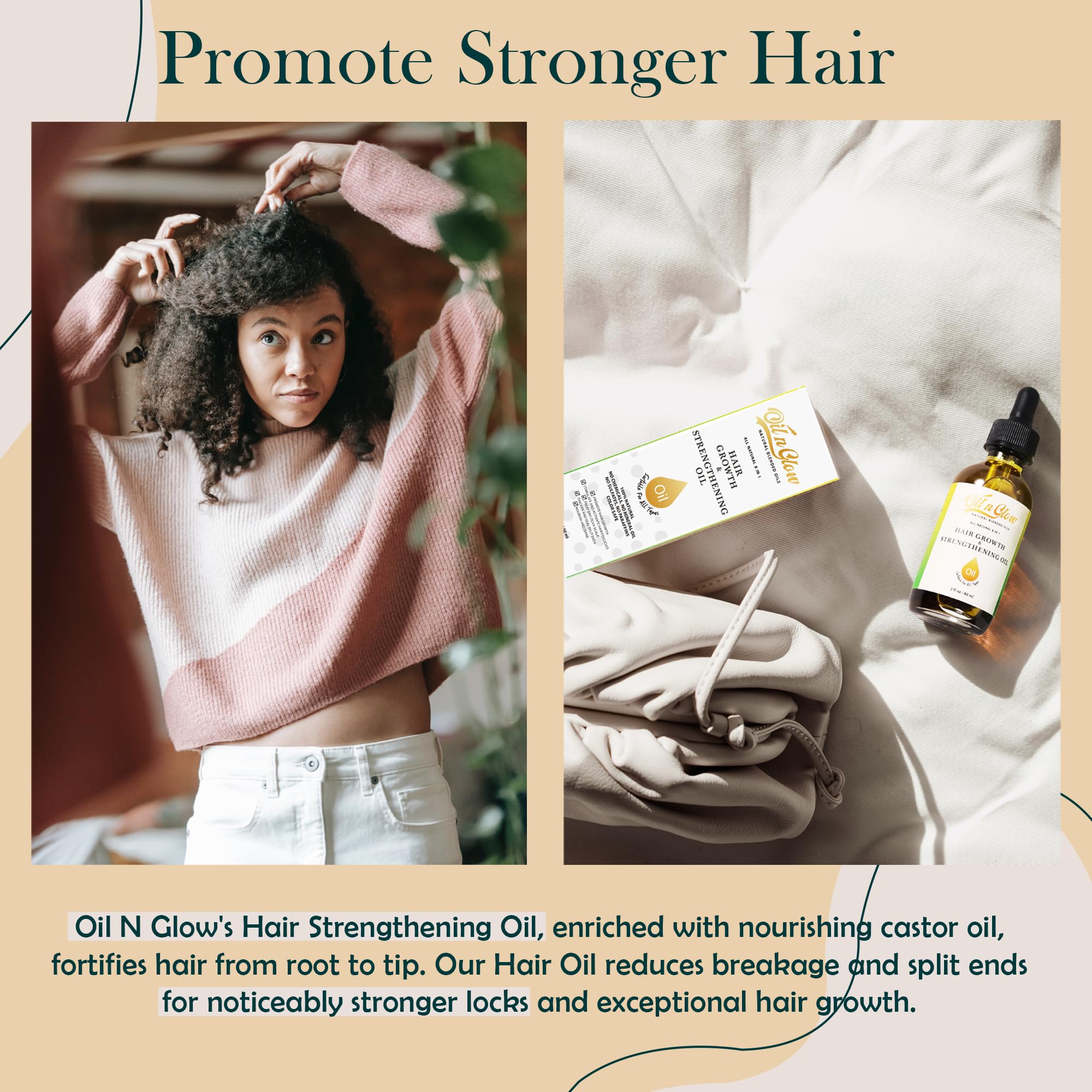 OilnGlow USDA Organic 9-in-1 Hair Growth Serum & Strengthening Oil – Rosemary, Castor, Jojoba, Ginger & Peppermint, 2 fl oz