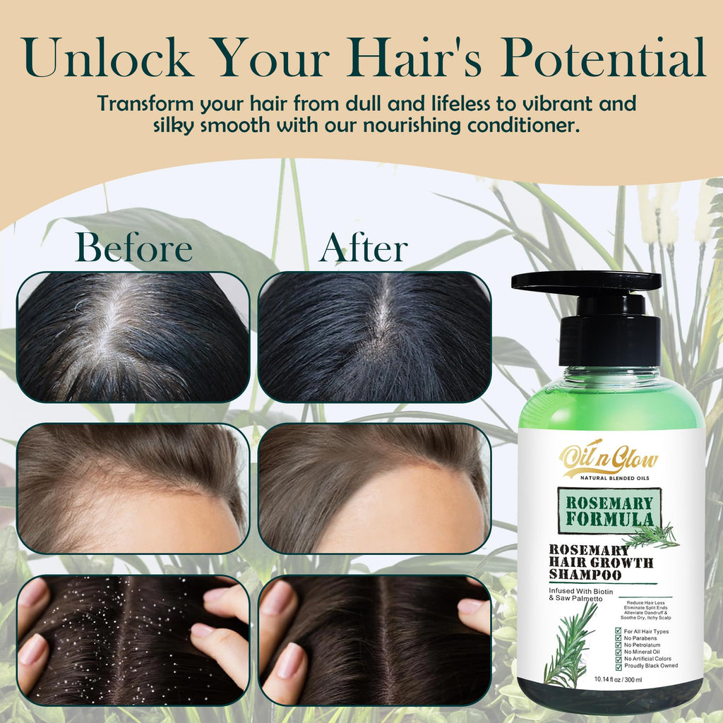 OilnGlow USDA Organic Rosemary Hair Growth Shampoo – Fragrance Free, Biotin & Saw Palmetto