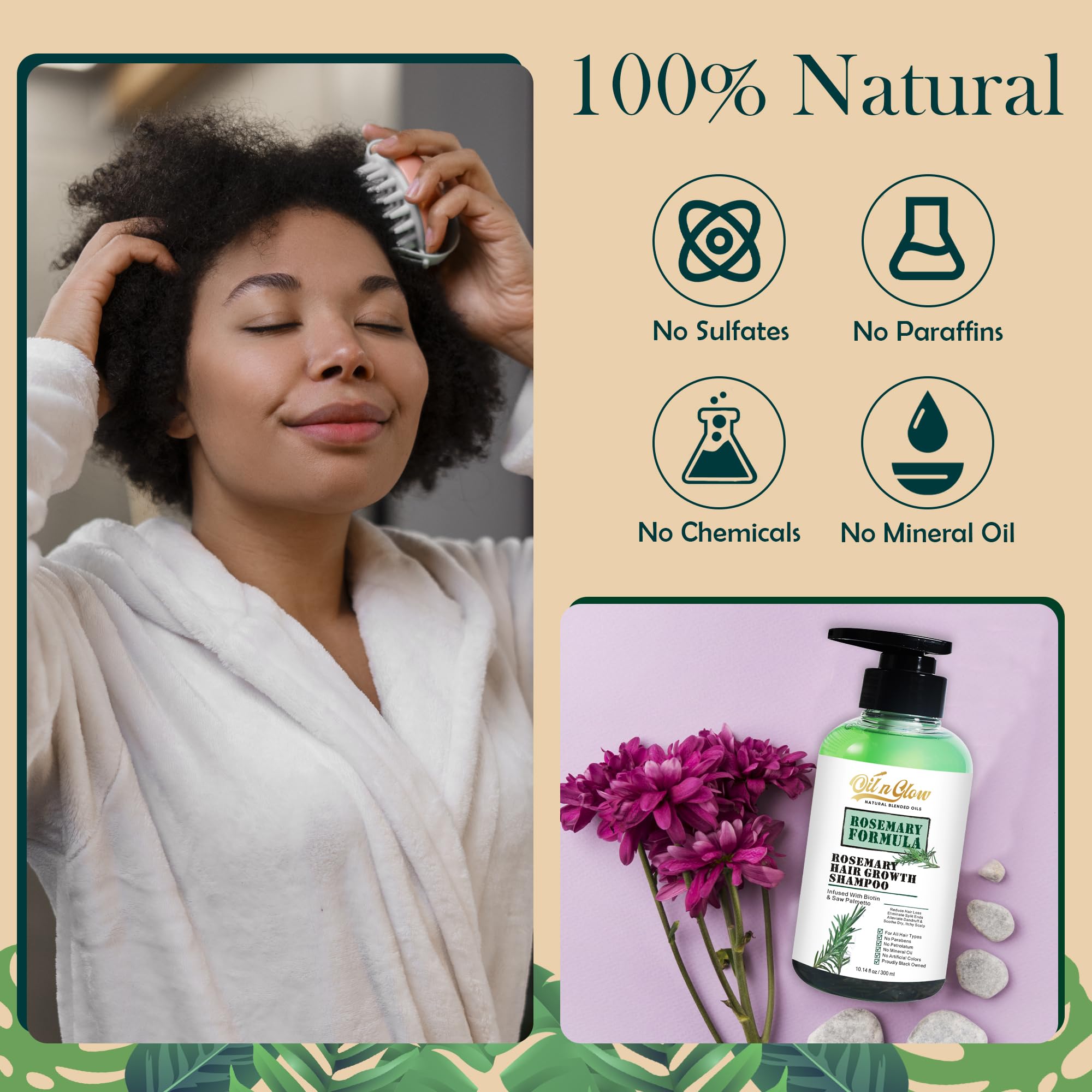 OilnGlow USDA Organic Rosemary Hair Growth Shampoo – Fragrance Free, Biotin & Saw Palmetto
