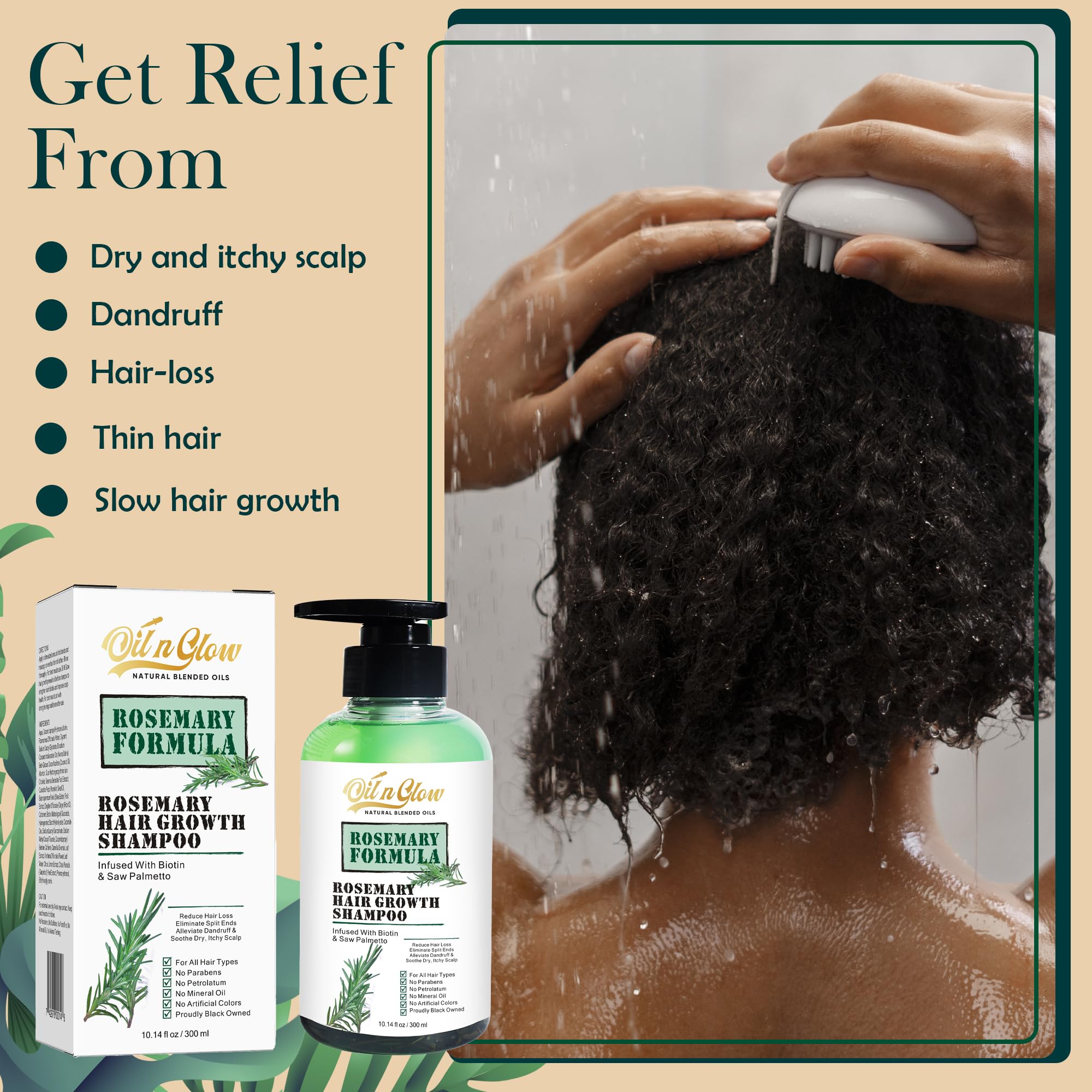 OilnGlow USDA Organic Rosemary Hair Growth Shampoo – Fragrance Free, Biotin & Saw Palmetto