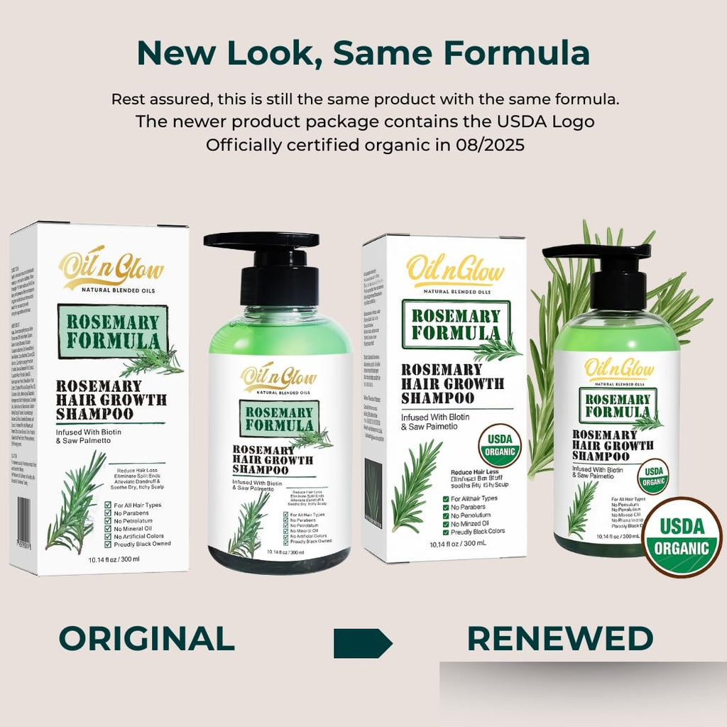 OilnGlow USDA Organic Rosemary Hair Growth Shampoo – Fragrance Free, Biotin & Saw Palmetto