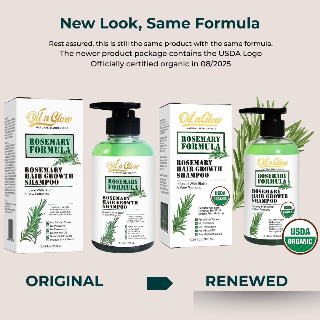 OilnGlow USDA Organic Rosemary Hair Growth Shampoo – Fragrance Free, Biotin & Saw Palmetto
