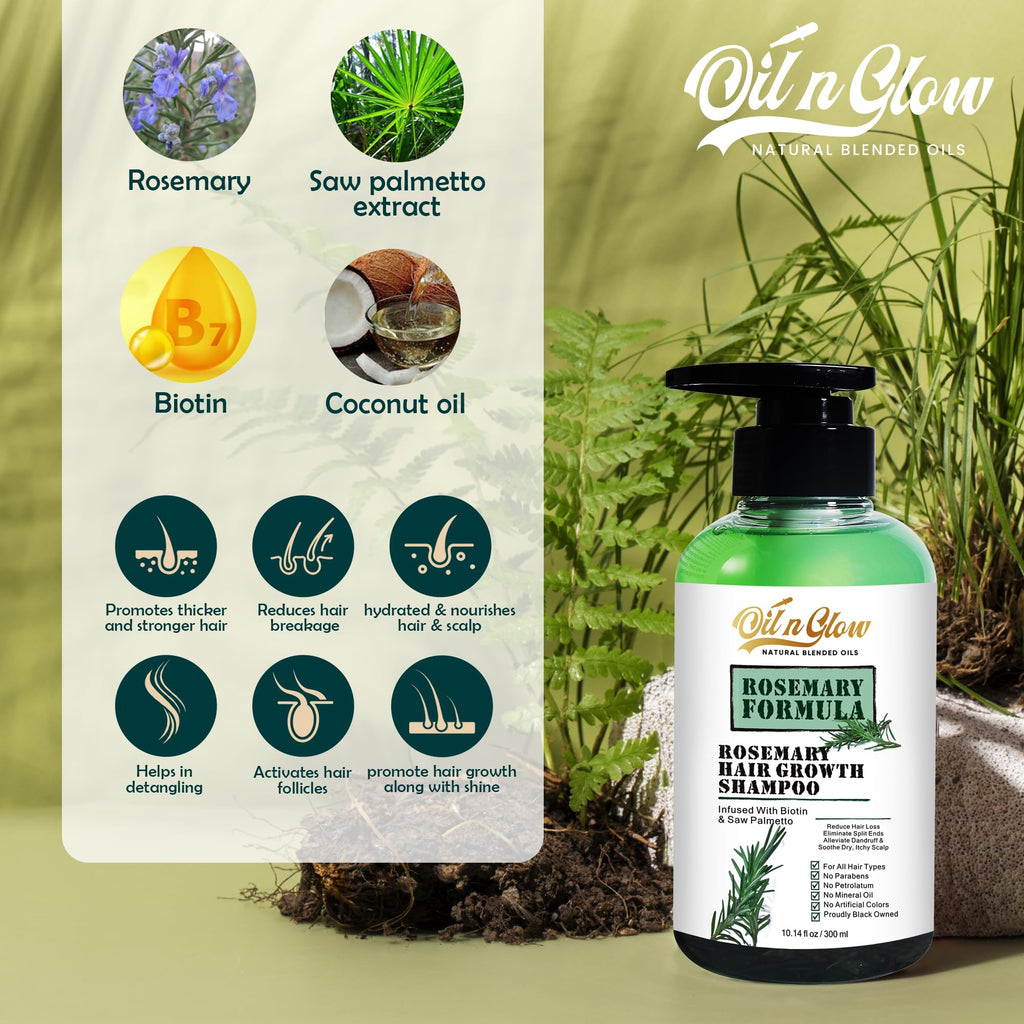 OilnGlow USDA Organic Rosemary Hair Growth Shampoo – Fragrance Free, Biotin & Saw Palmetto