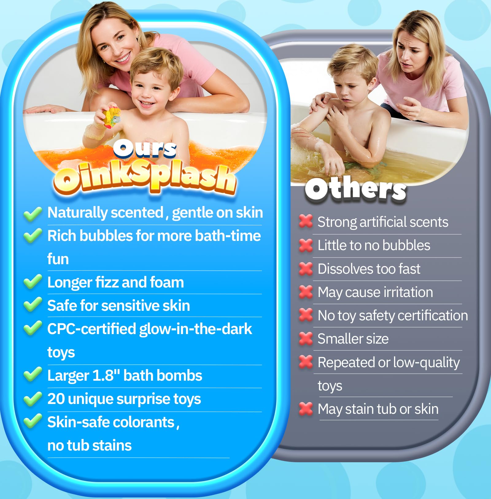 OinkSplash Kids Bath Bombs with Surprise Inside – 20 Pack Glow-in-the-Dark Toys