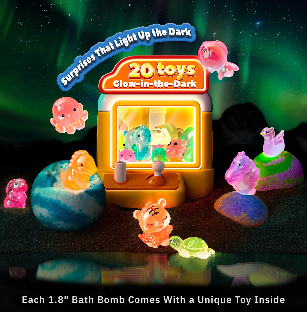 OinkSplash Kids Bath Bombs with Surprise Inside – 20 Pack Glow-in-the-Dark Toys