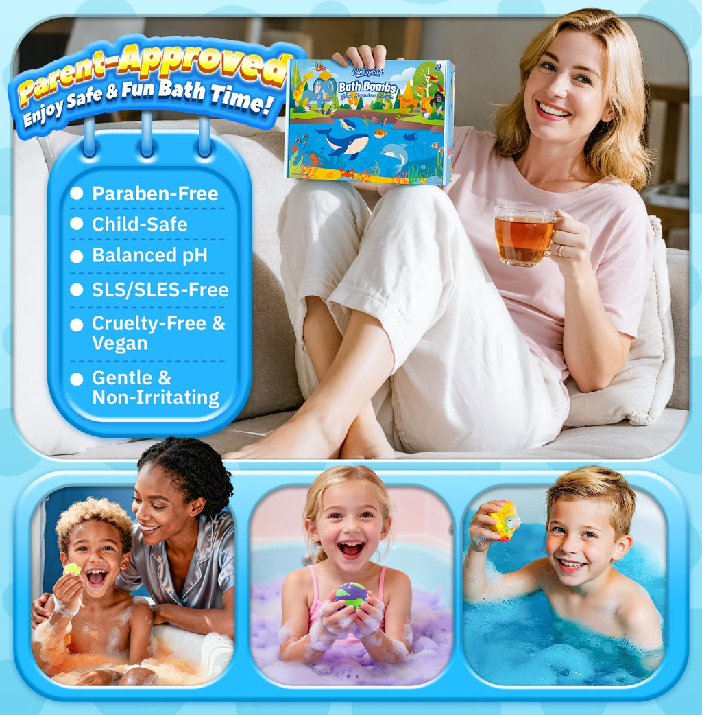 OinkSplash Kids Bath Bombs with Surprise Inside – 20 Pack Glow-in-the-Dark Toys