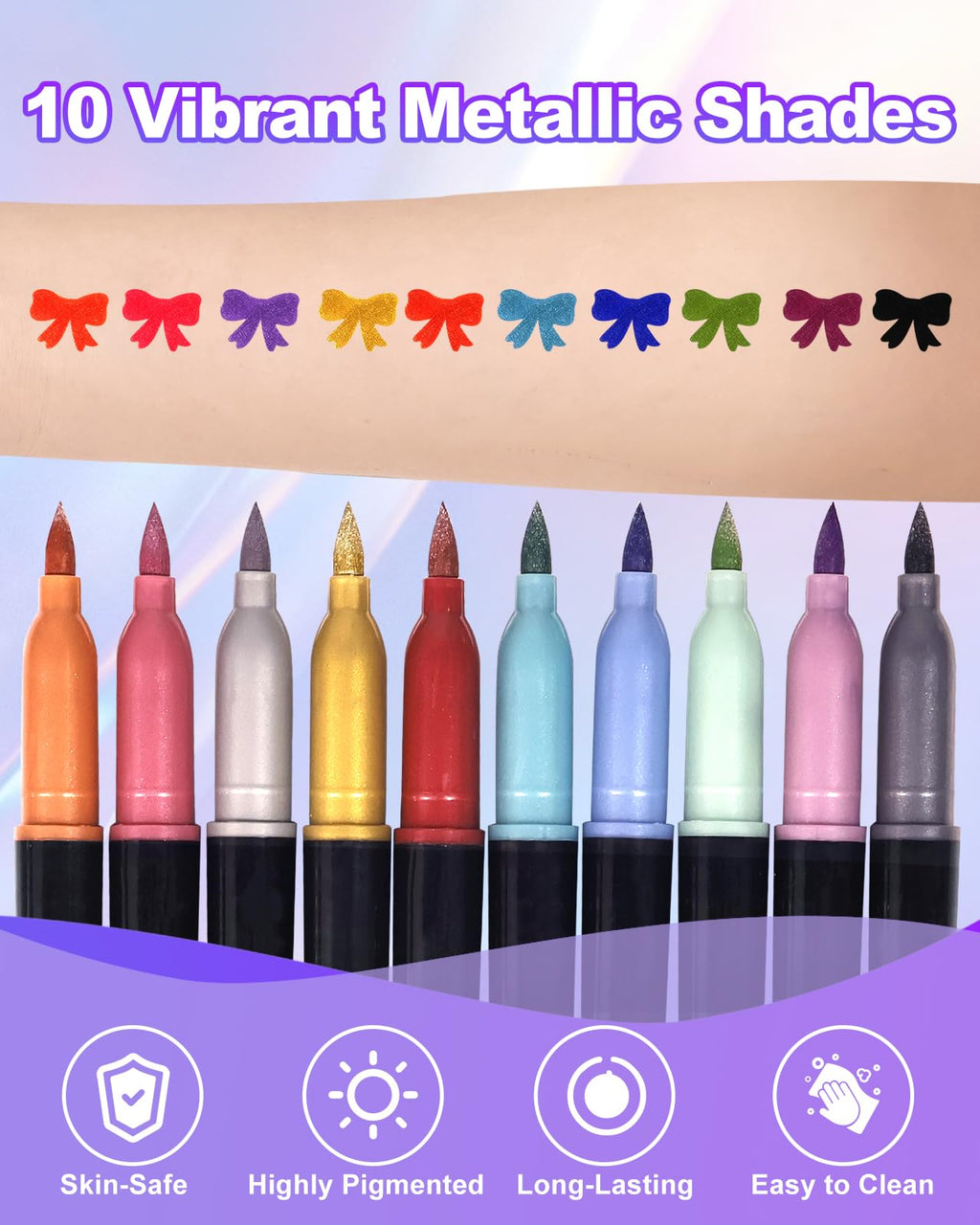 Oiomniv Temporary Tattoo Markers: Metallic Pens + 70 Stencils, Skin-Safe & Water-Resistant