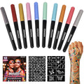 Oiomniv Temporary Tattoo Markers: Metallic Pens + 70 Stencils, Skin-Safe & Water-Resistant