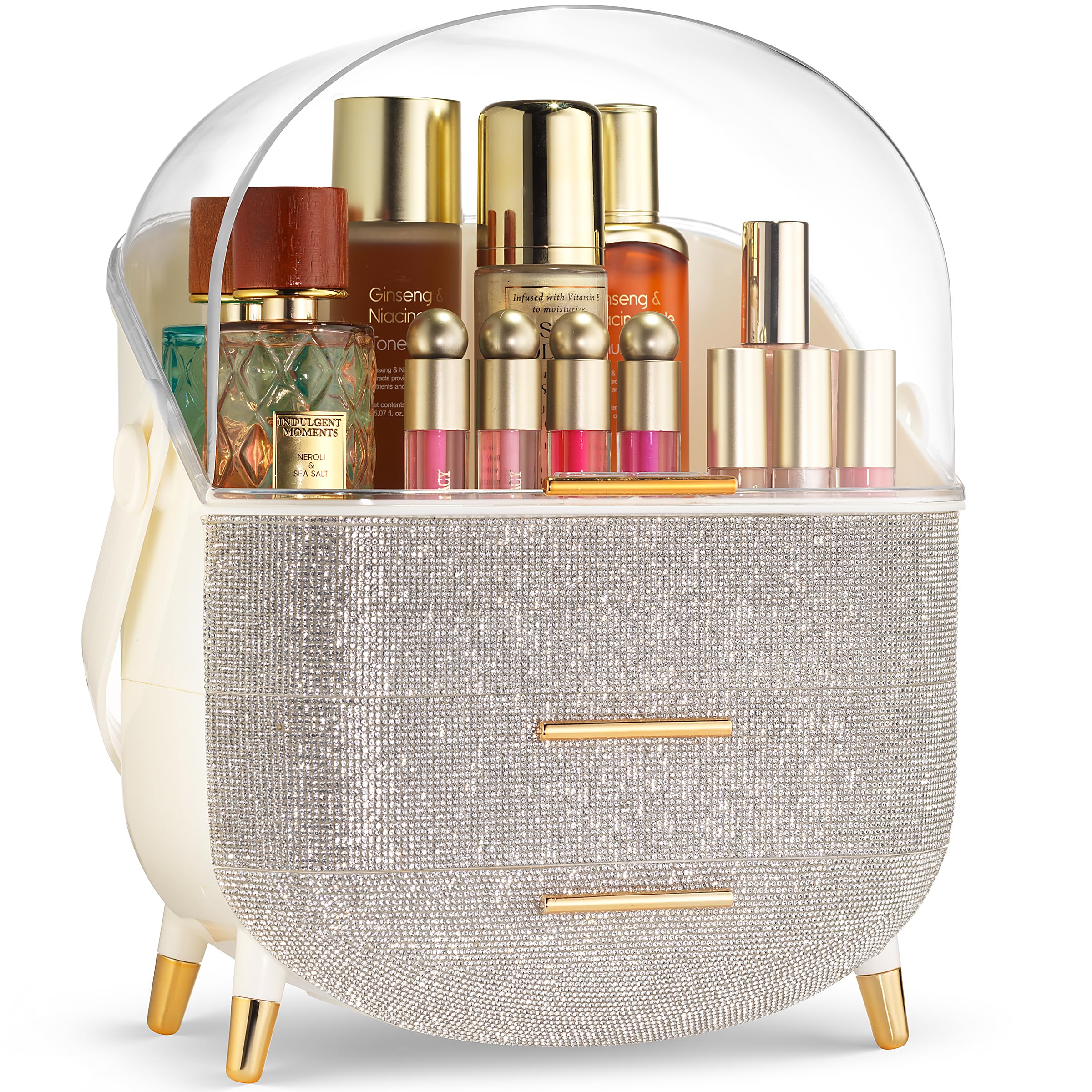 Oizeir Covered Makeup Countertop – Large Cosmetic Organizer with Clear Lid & Drawers