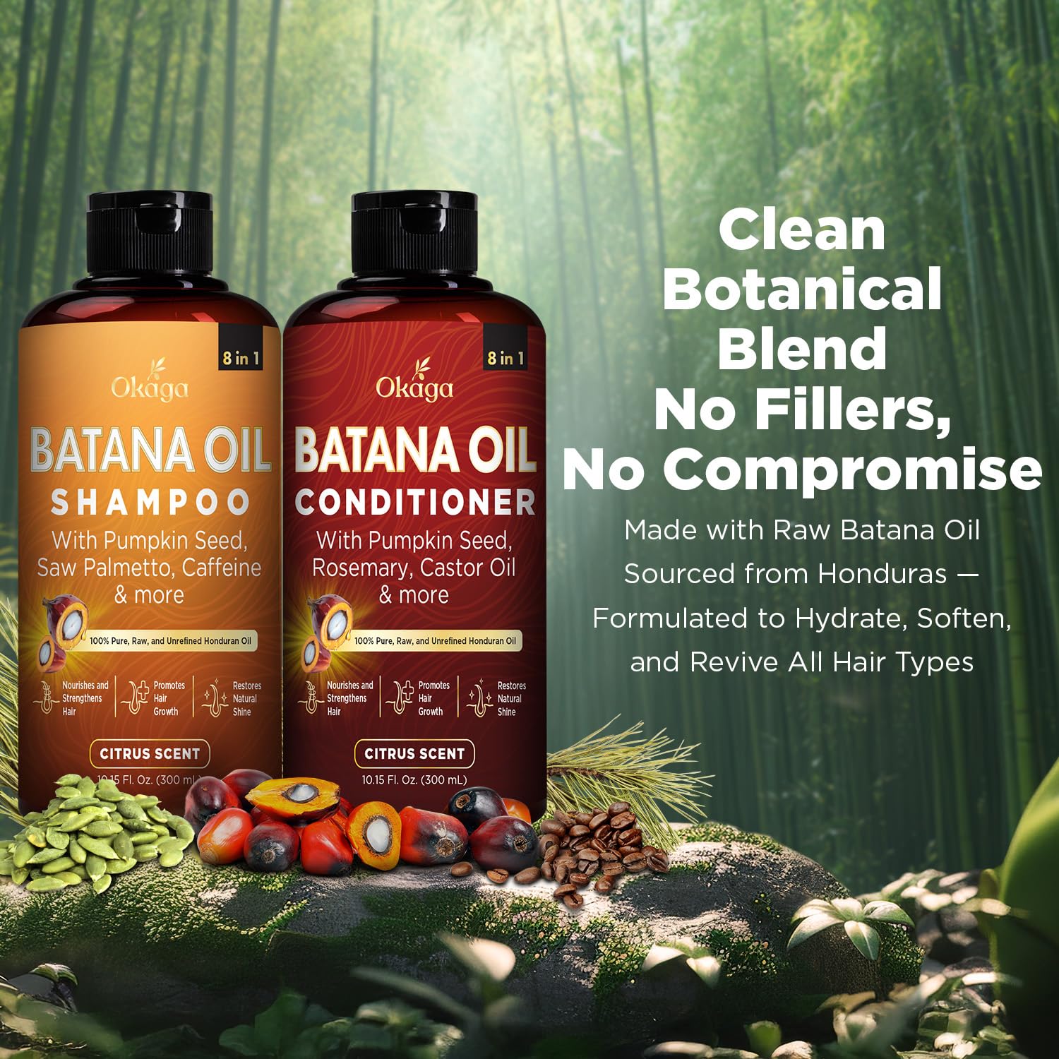 Okaga Batana Oil Shampoo & Conditioner Bundle — 3 Pack, Citrus Scent, Aloe Vera & Biotin