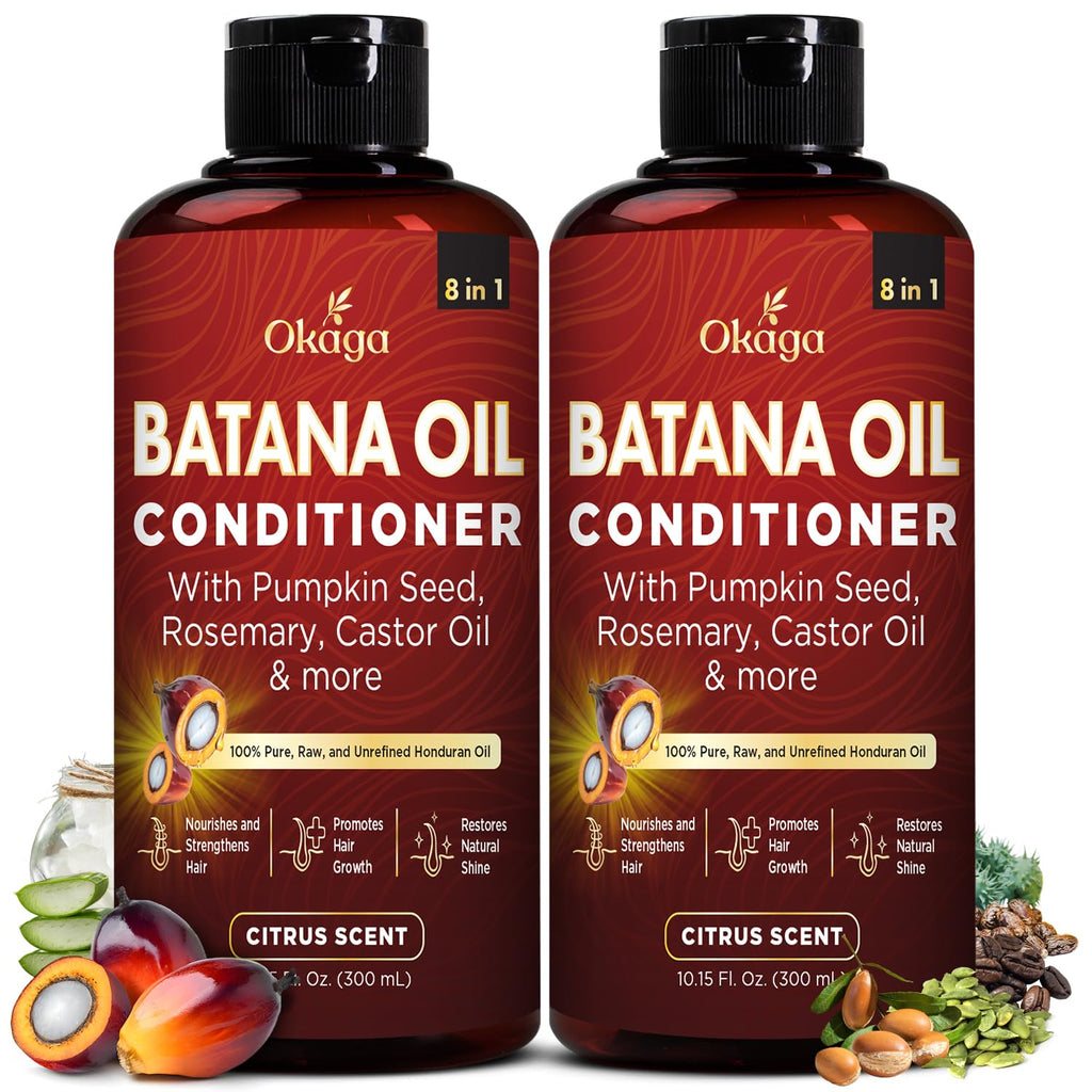 Okaga Batana Oil Conditioner – 8-in-1 Hair Growth Formula with Aloe Vera, Biotin, Jojoba, Argan – Citrus Scent – 2 Pack
