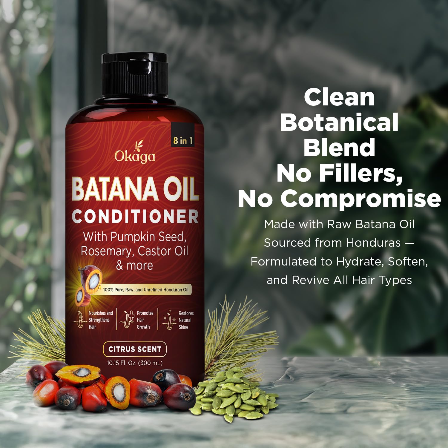 Okaga Batana Oil Conditioner for Hair Growth — 8-in-1 Formula with Aloe Vera, Biotin, Jojoba, Argan (10.15 fl oz) Citrus Scent