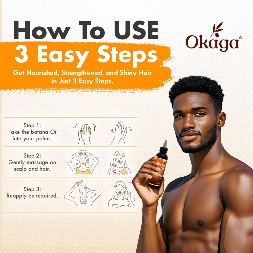 Okaga Batana Oil for Hair Growth – Rosemary, Castor & Pumpkin Seed Oils, Honduran Formula (3-Pack)